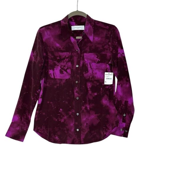 Equipment Signature Purple Pattern Silk Long Sleeve Top| Size XS - Picture 1 of 6